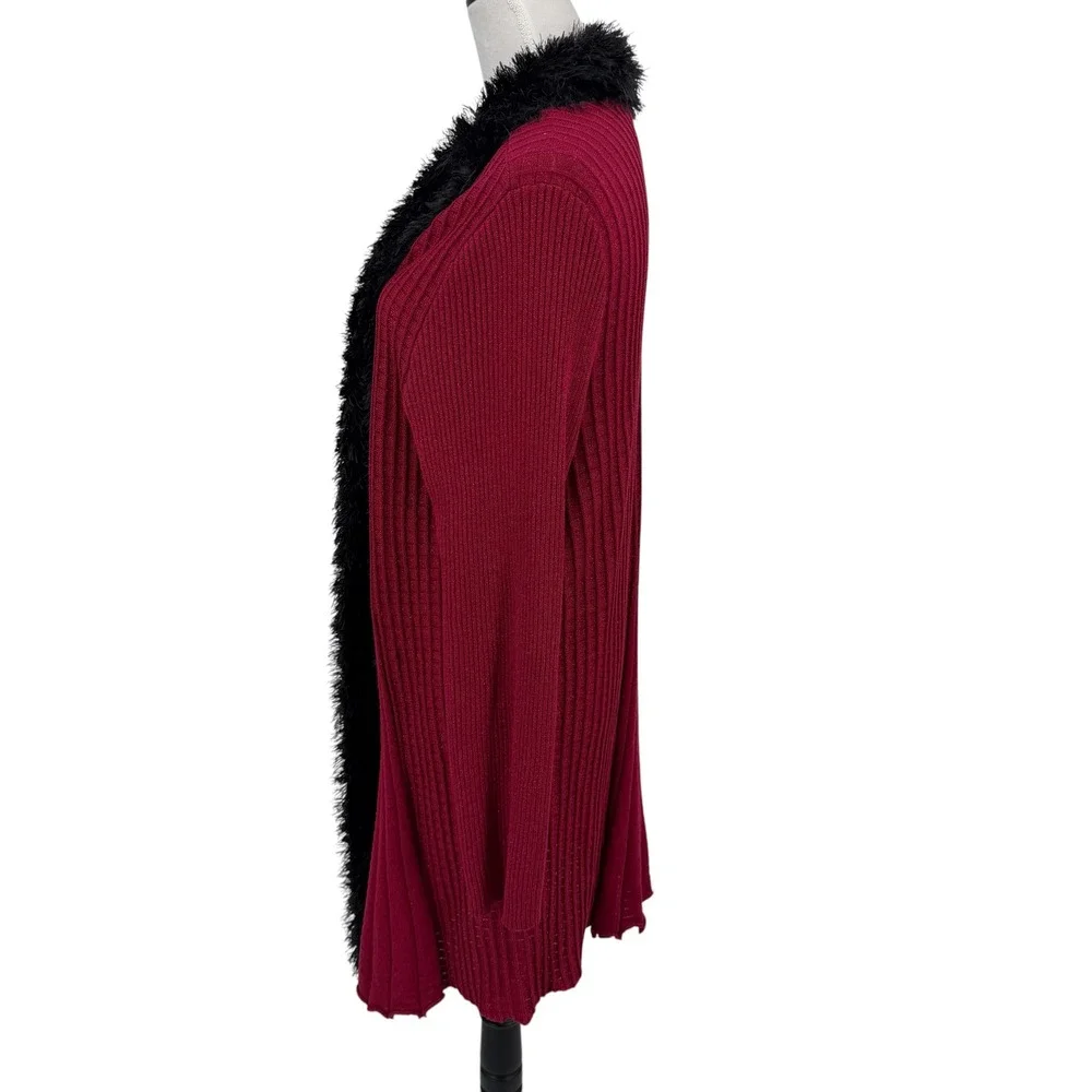 Lauren Michelle Cardigan Womens 3X Red Metallic Faux Fur Trim Glam Holiday Boho